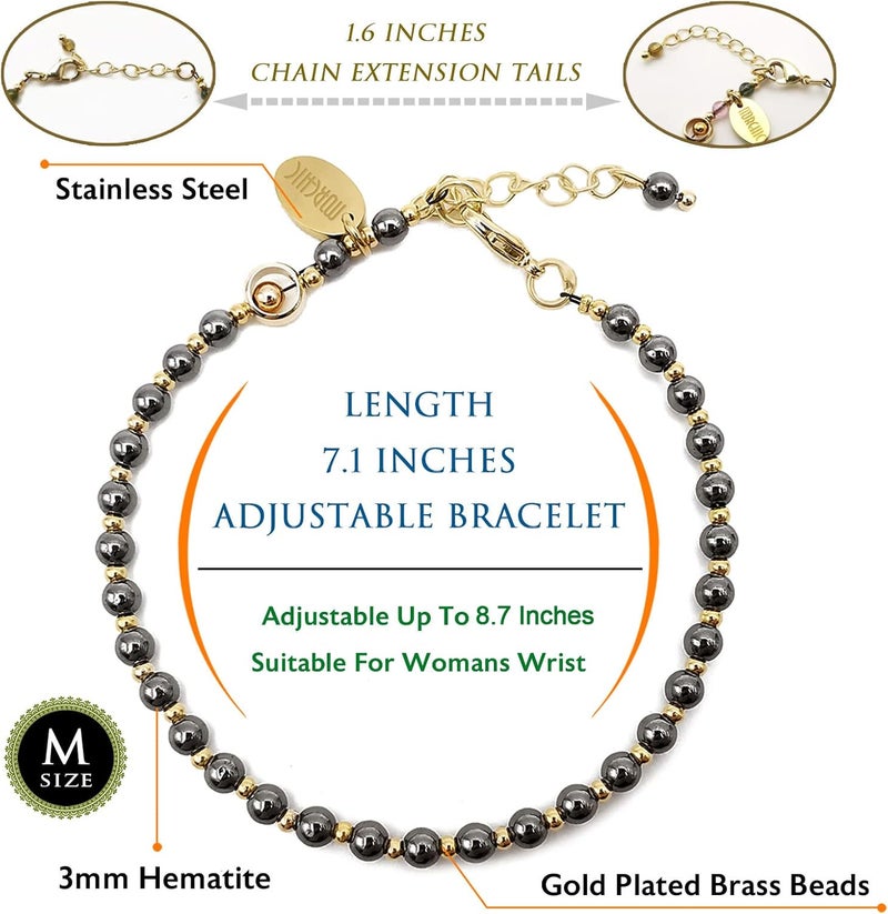 Morchic 3mm Tiny Beads Natural Gemstone Bracelet for Women, Adjustable 7.1" Energy Gem Charm Jewelry, Dainty Handmade Birthday Gift - Image 2